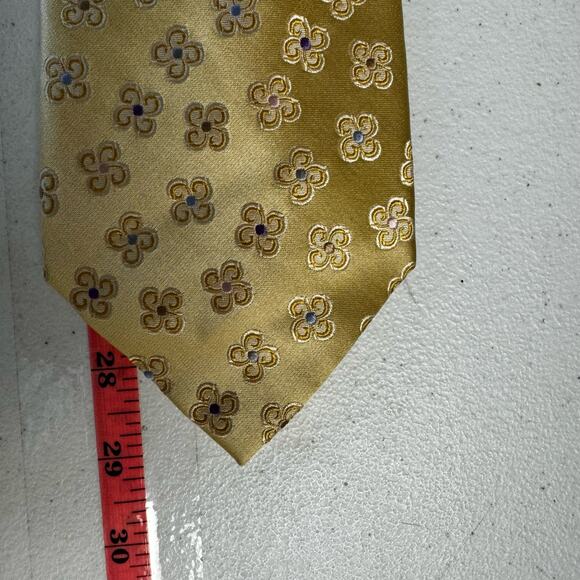 Rooster Vintage Men's Neck Tie 100% Silk Flower Printed Gold Yellow 59" Career - Picture 6 of 7